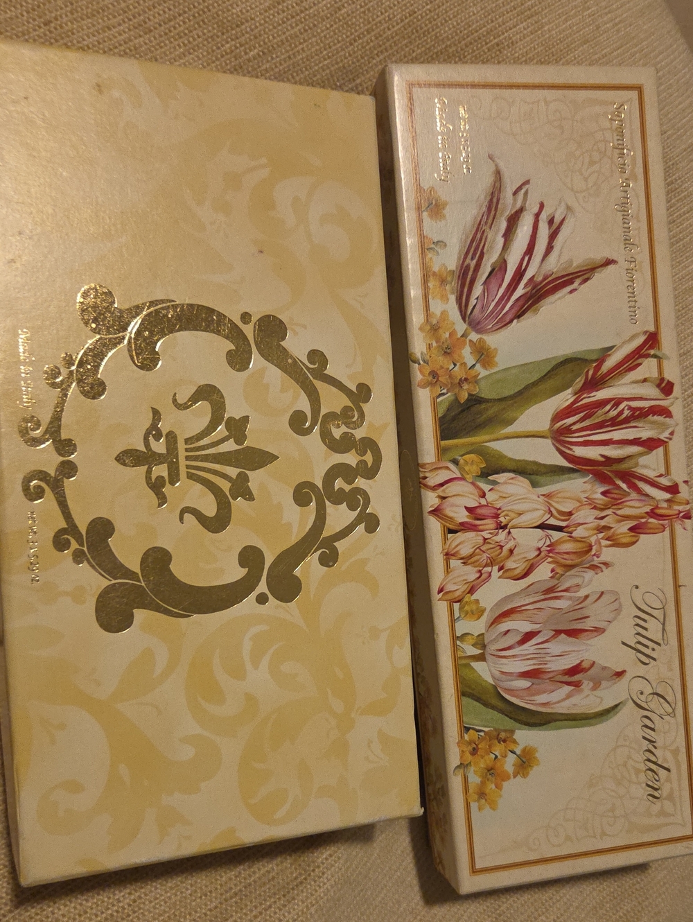 Tulip Gargens & Fiorentino Decorative Soaps Made In Italy. Nib 3/ Box Sets